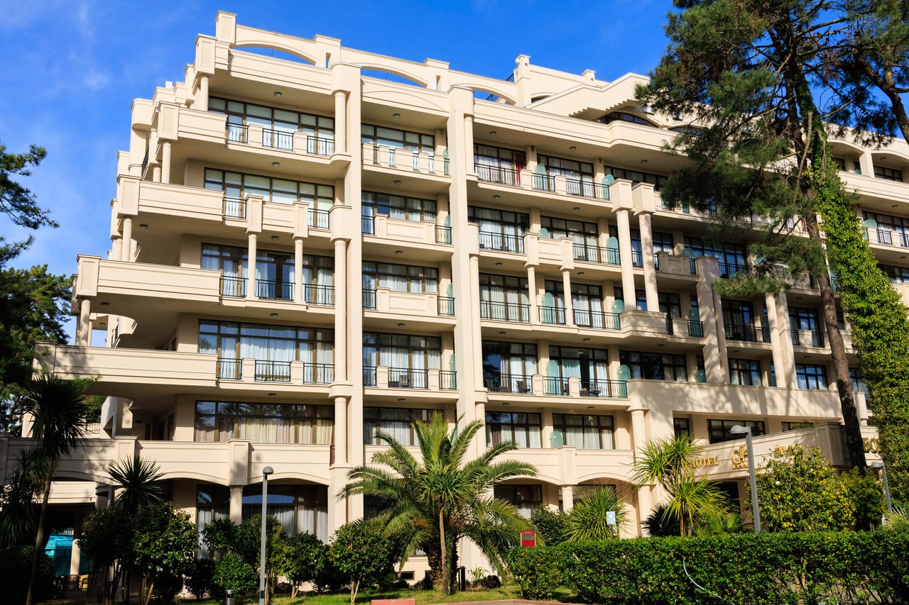 Resort hotel in Kobuleti with balconies among palms